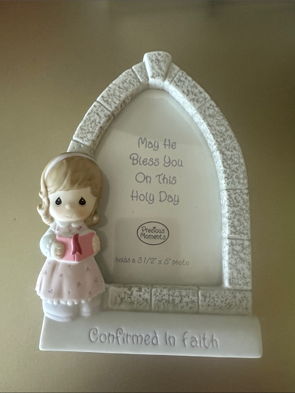Precious Moments Pink and White Confirmed in Faith Figurine Photo Frame